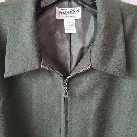 Pendleton Wool Zip-Up Olive Green Long Sleeve Jacket Size 16 - Picture 2 of 12